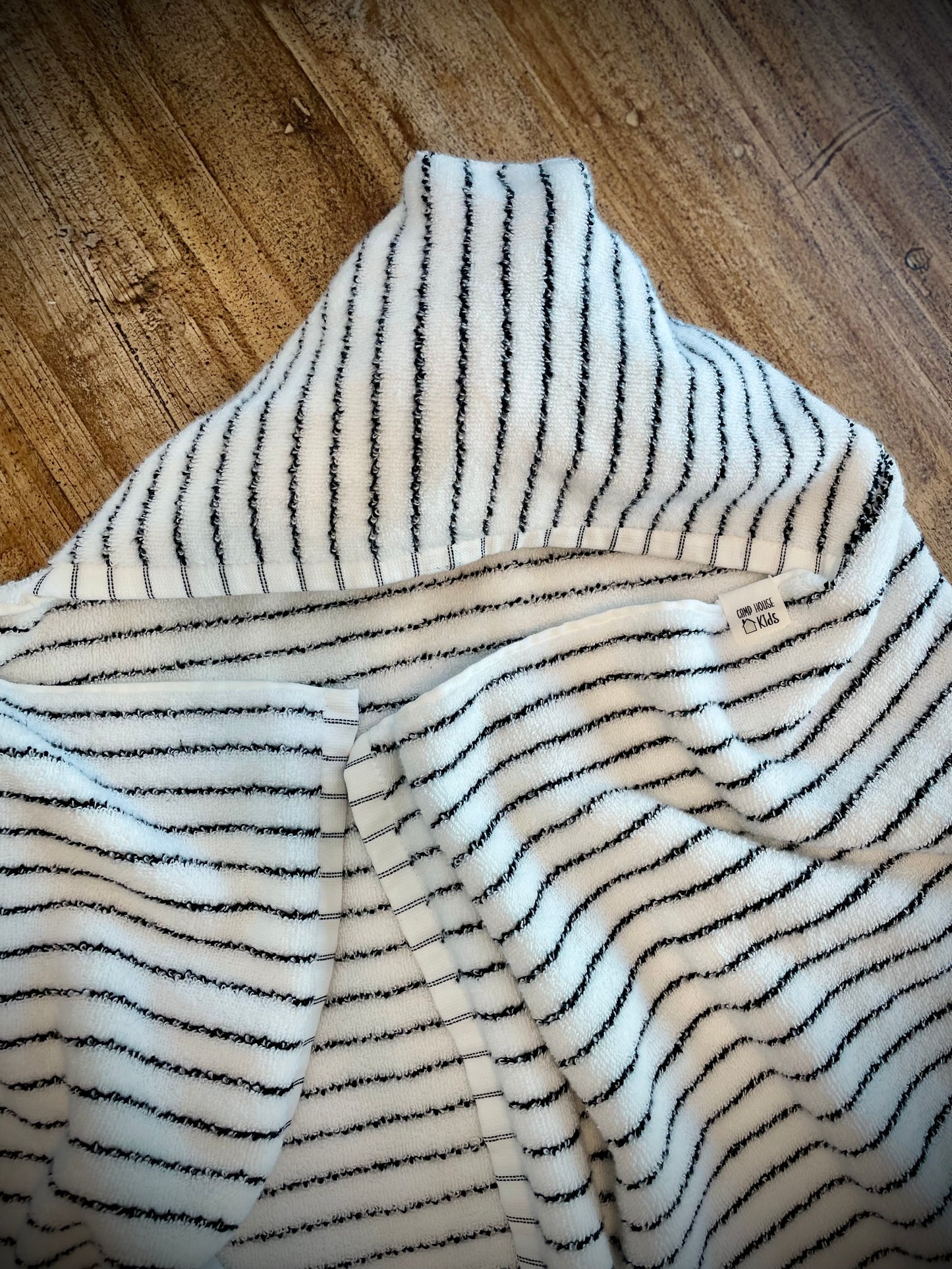 Hooded Towel  (White & Black Stripes)